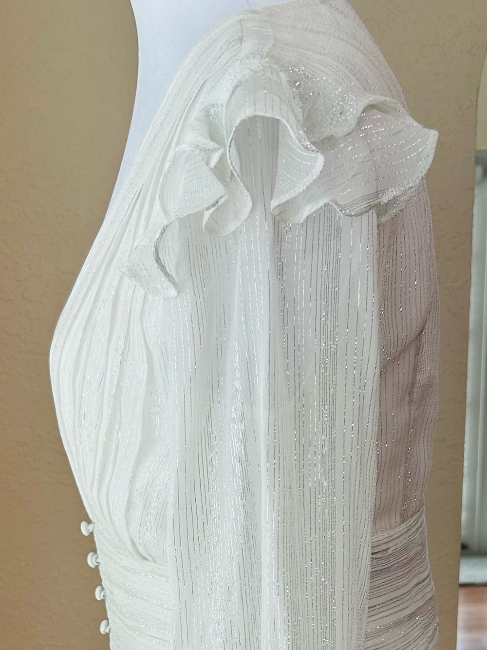 Rococo Sand True Mini dress in white w/ silver Long sleeve. Size Small - Picture 7 of 14
